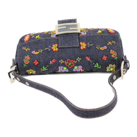 Fendi Mamma Bucket Bead Embroidery Denim Blue Multicolor